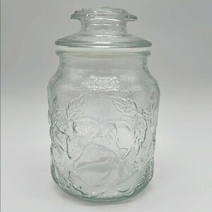 Libbey Orchard Clear Glass Embossed Country Fruit Vintage Canister Cookie Jar